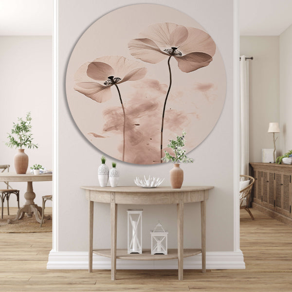 Elegante Sepia Bloemenillustratie forex muurcirkel
