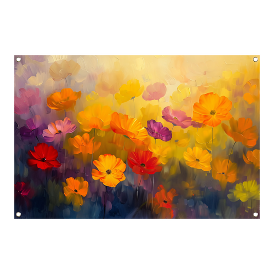 Kleurrijke abstracte bloemenweide schilderij tuinposter