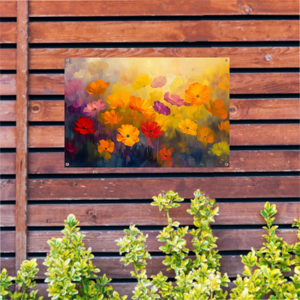 Kleurrijke abstracte bloemenweide schilderij tuinposter