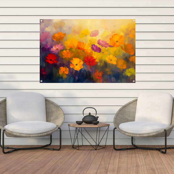 Kleurrijke abstracte bloemenweide schilderij tuinposter