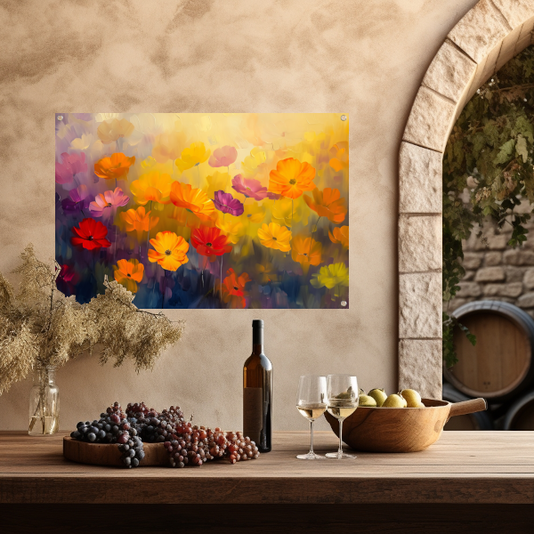 Kleurrijke abstracte bloemenweide schilderij tuinposter