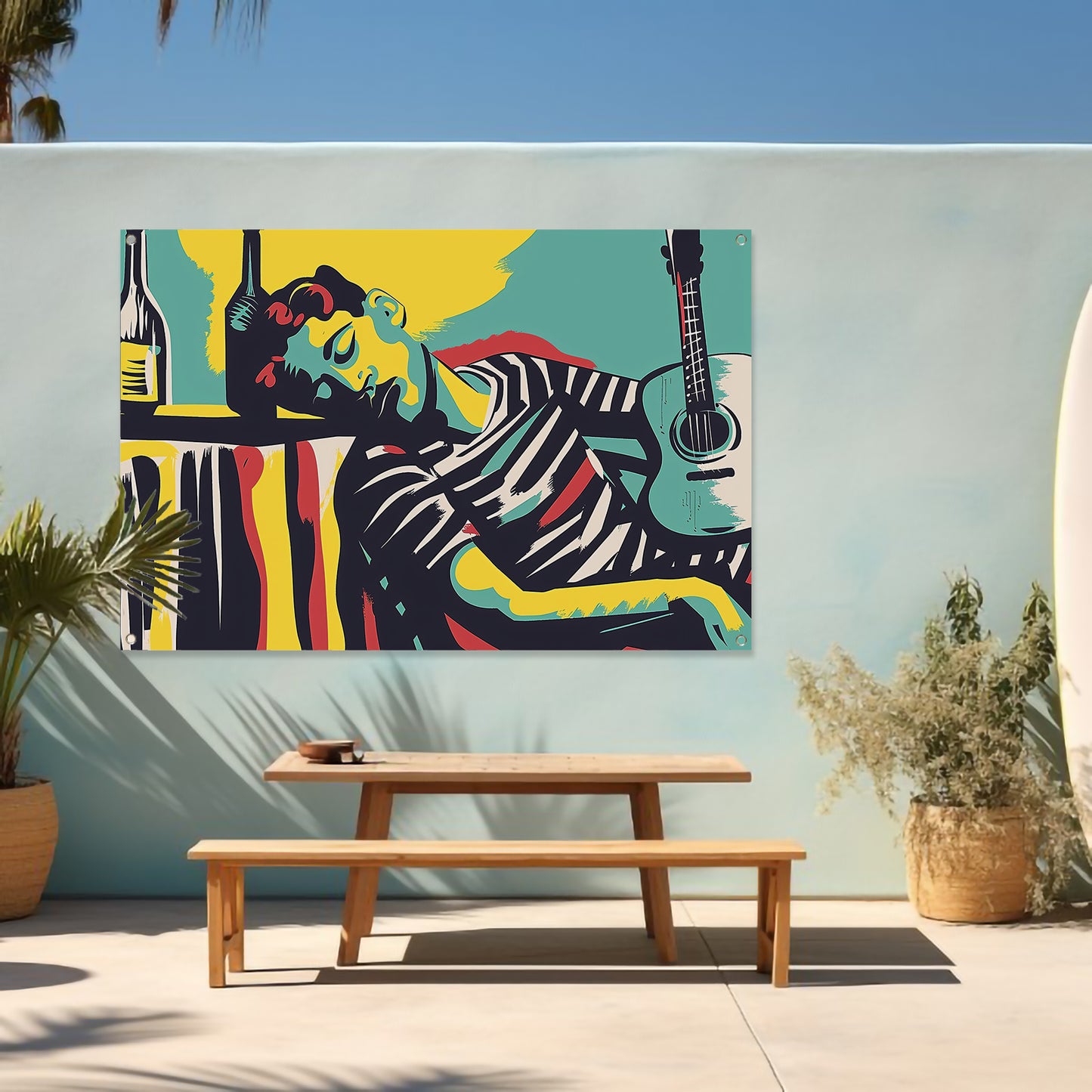 Muzikant in kleurrijke abstracte stijl tuinposter