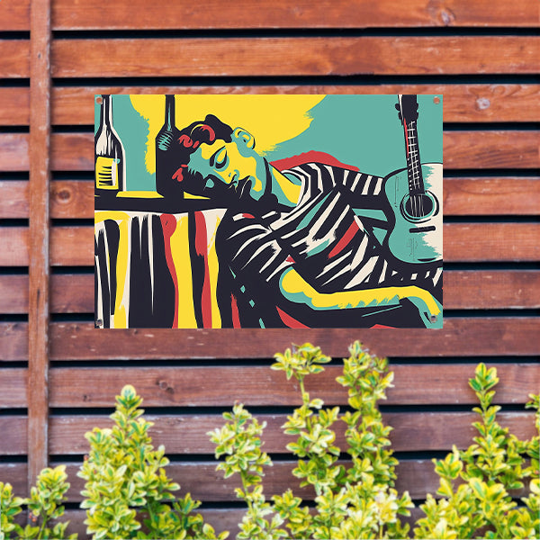 Muzikant in kleurrijke abstracte stijl tuinposter
