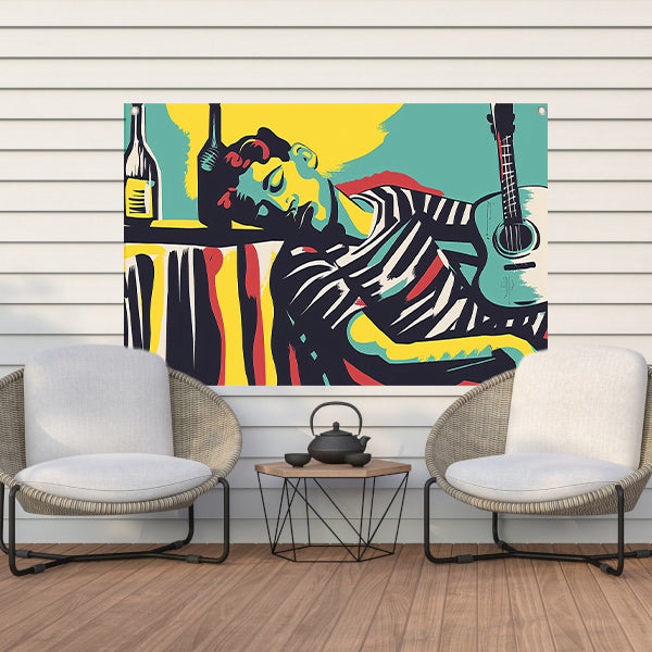 Muzikant in kleurrijke abstracte stijl tuinposter