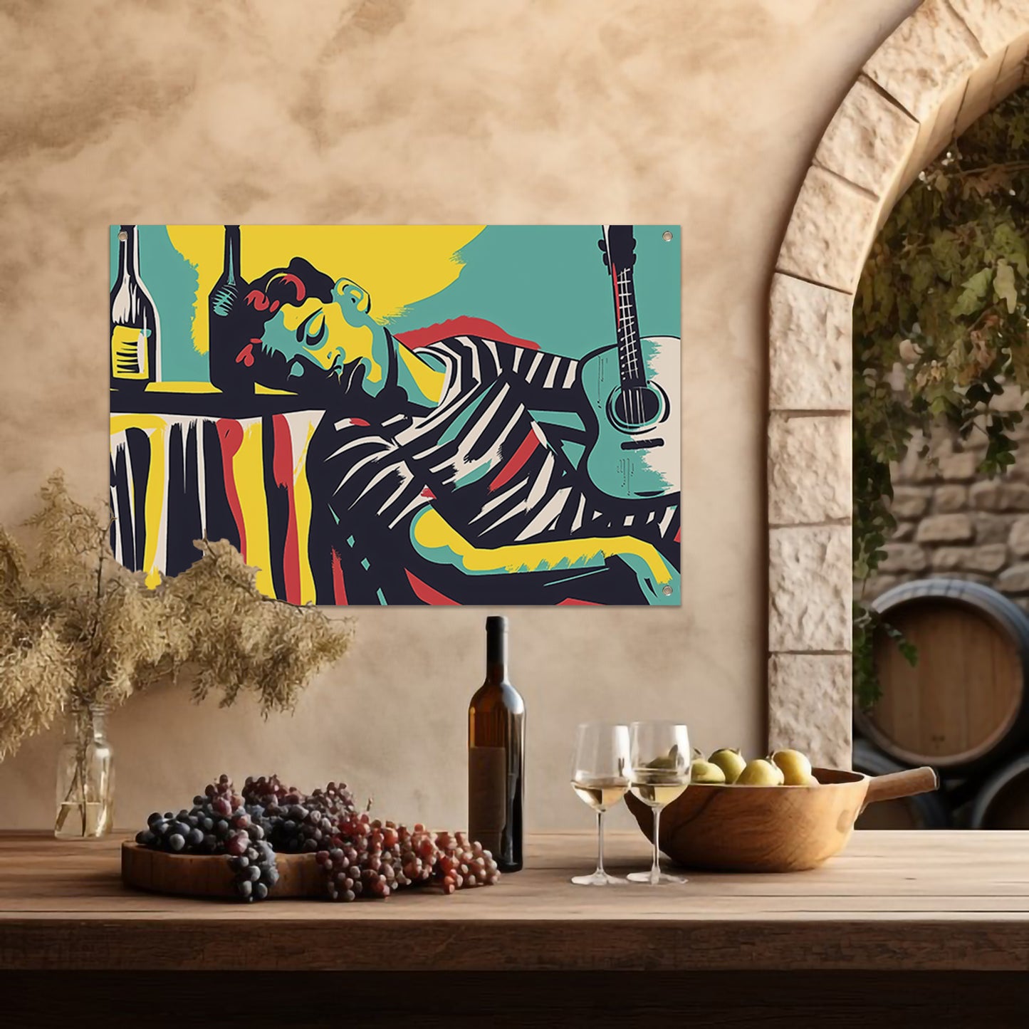 Muzikant in kleurrijke abstracte stijl tuinposter
