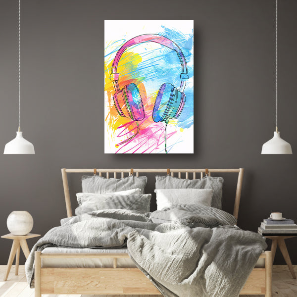Abstract Graffiti Koptelefoon in Kleur canvas met baklijst