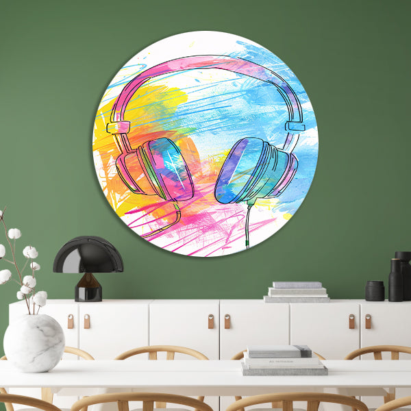 Abstract Graffiti Koptelefoon in Kleur forex muurcirkel