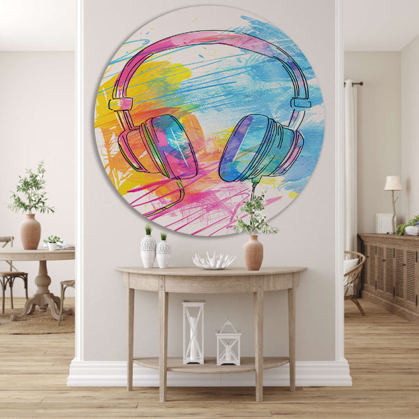 Abstract Graffiti Koptelefoon in Kleur forex muurcirkel