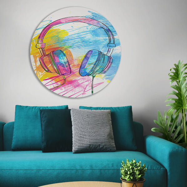 Abstract Graffiti Koptelefoon in Kleur forex muurcirkel