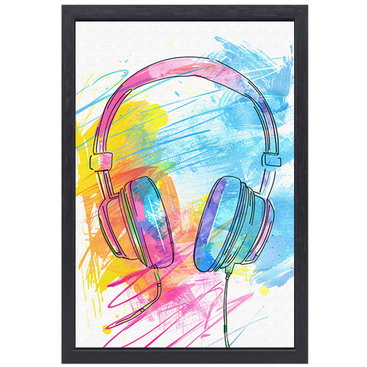 Abstract Graffiti Koptelefoon in Kleur canvas met baklijst