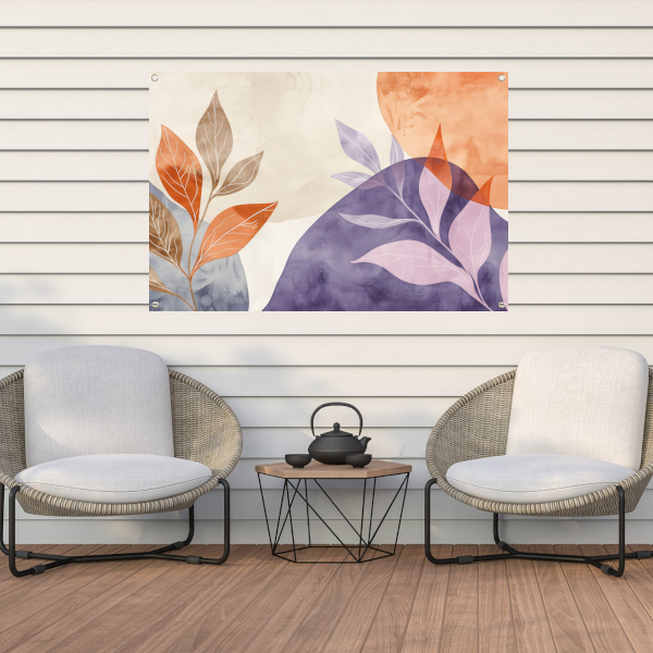 Abstracte Waterverf Bladeren in Warme Tinten tuinposter