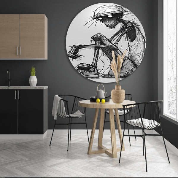 Zittend Figuur in Monochrome Wereld aluminium muurcirkel