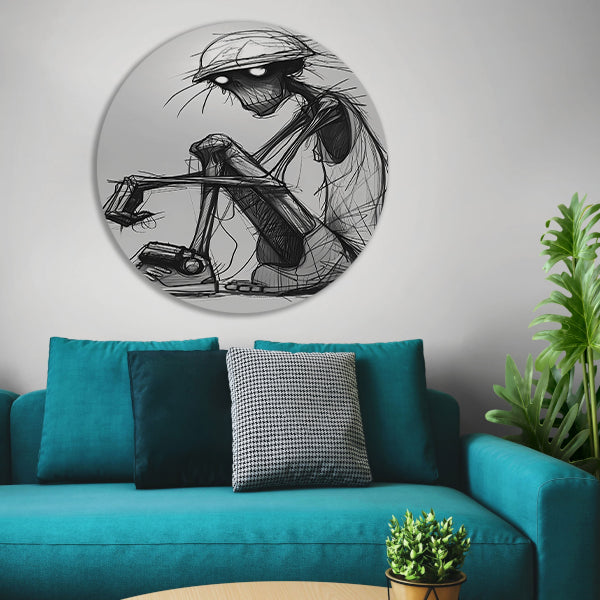 Zittend Figuur in Monochrome Wereld aluminium muurcirkel