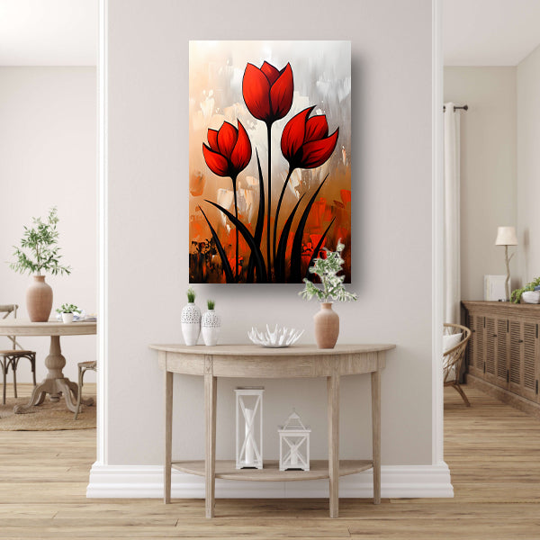 Abstract schilderij van rode tulpen canvas