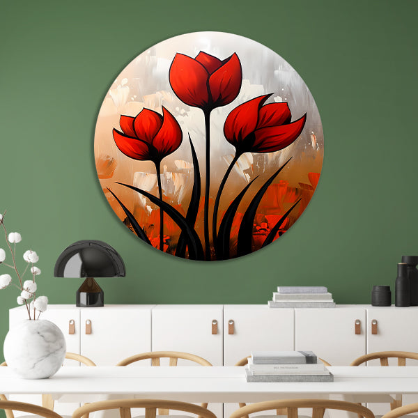 Abstract schilderij van rode tulpen forex muurcirkel