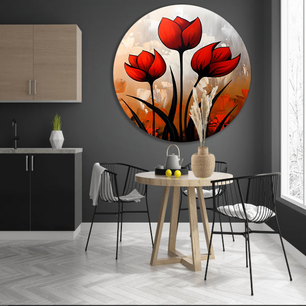 Abstract schilderij van rode tulpen forex muurcirkel