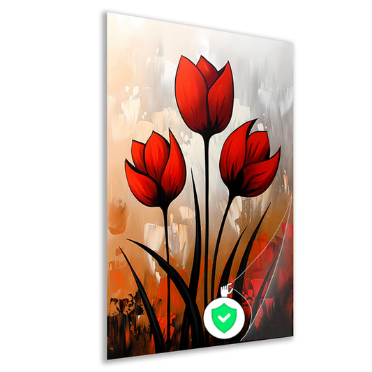 Abstract schilderij van rode tulpen poster