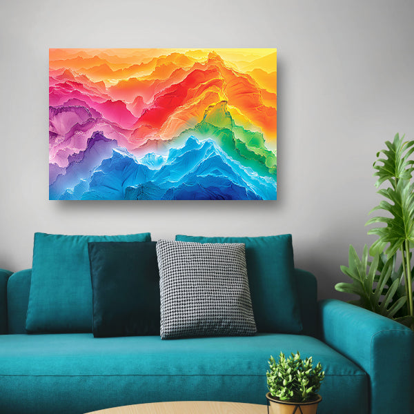 Kleurrijke abstracte bergen in regenboogkleuren poster