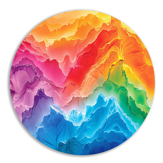 Kleurrijke abstracte bergen in regenboogkleuren aluminium muurcirkel