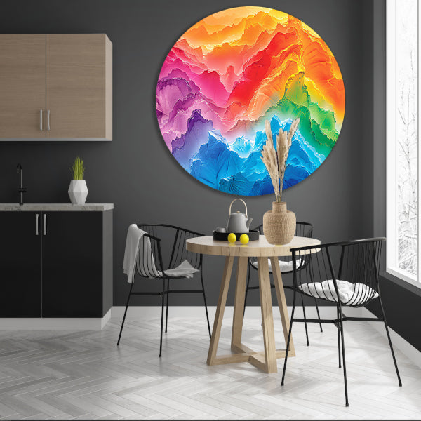Kleurrijke abstracte bergen in regenboogkleuren forex muurcirkel