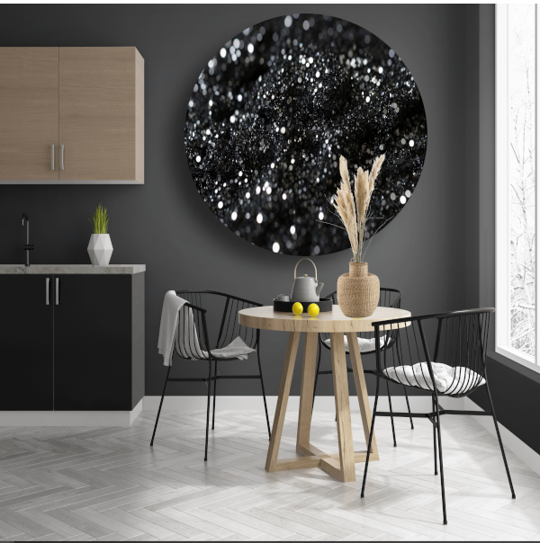 Zwart Zilveren Glitter Textuur Abstract forex muurcirkel