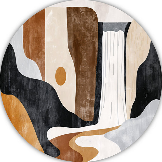 Minimalistische Waterval in Aardetinten Abstract aluminium muurcirkel