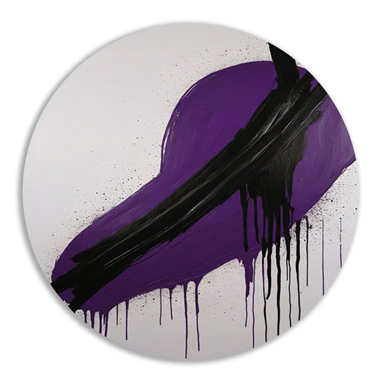 Dynamisch Abstract in Paars en Zwart aluminium muurcirkel