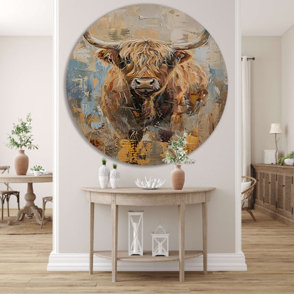 Abstract schilderij van een Schotse hooglander forex muurcirkel