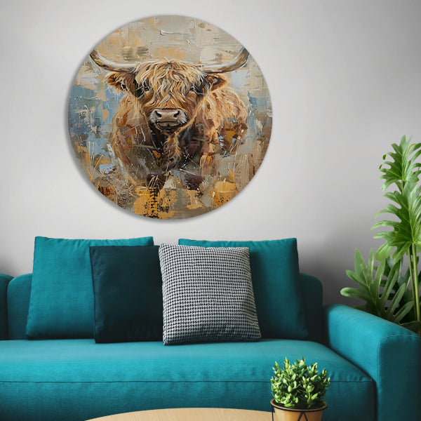 Abstract schilderij van een Schotse hooglander forex muurcirkel