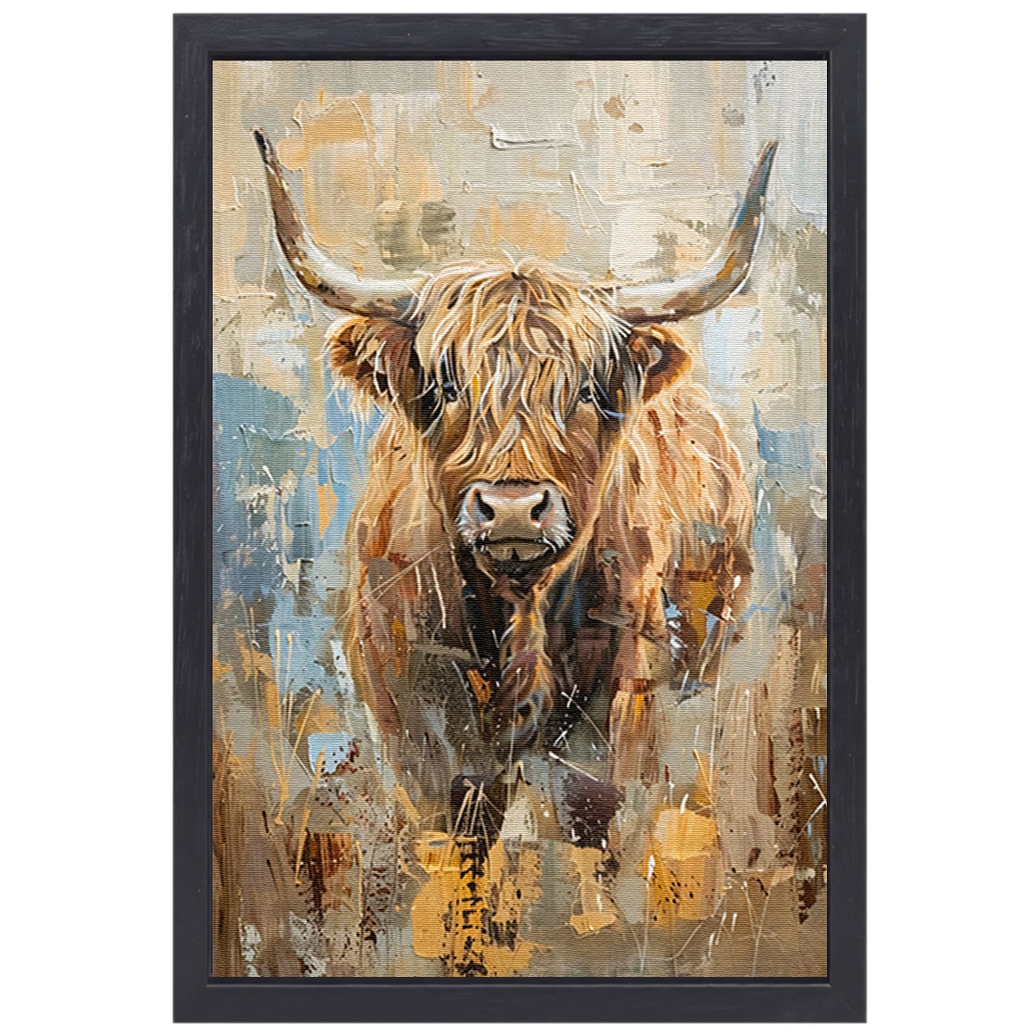 Abstract schilderij van een Schotse hooglander canvas met baklijst