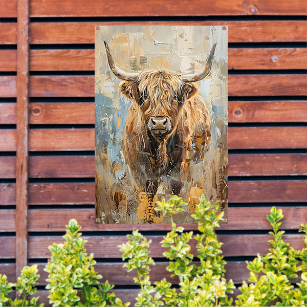 Abstract schilderij van een Schotse hooglander tuinposter