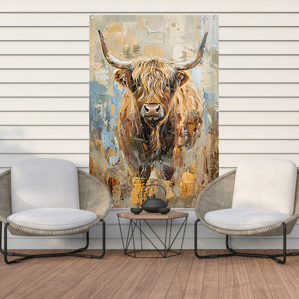 Abstract schilderij van een Schotse hooglander tuinposter