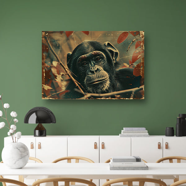 Serene Chimpansee in Sepia Jungle canvas