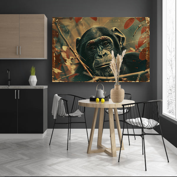 Serene Chimpansee in Sepia Jungle canvas