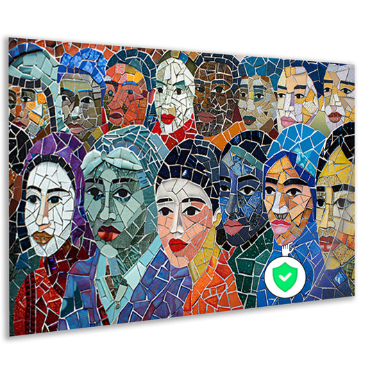 Abstracte kleurrijke mozaïek van diverse gezichten poster