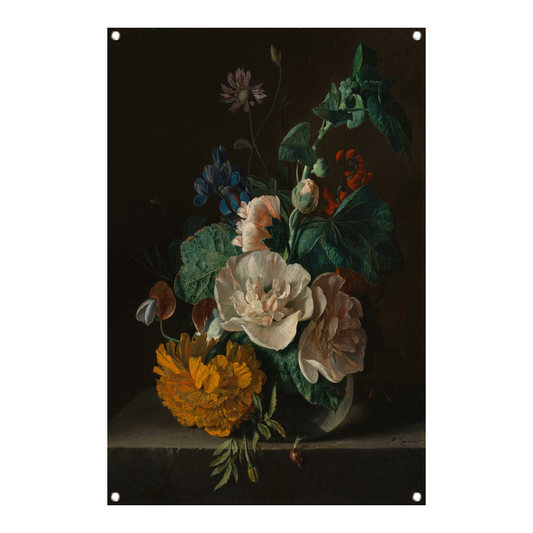 Bloemenstilleven met stokroos en goudsbloem - Jan van Huysum tuinposter