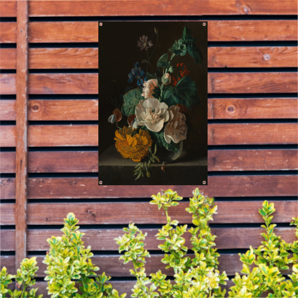 Bloemenstilleven met stokroos en goudsbloem - Jan van Huysum tuinposter