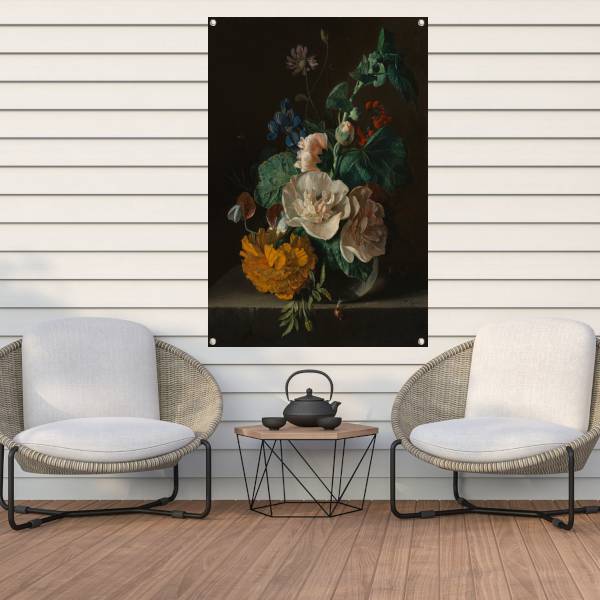 Bloemenstilleven met stokroos en goudsbloem - Jan van Huysum tuinposter