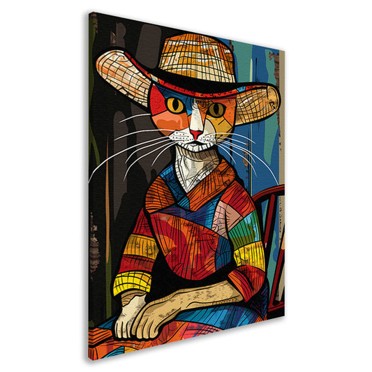 Kubistische Kat in Levendige Kleuren canvas