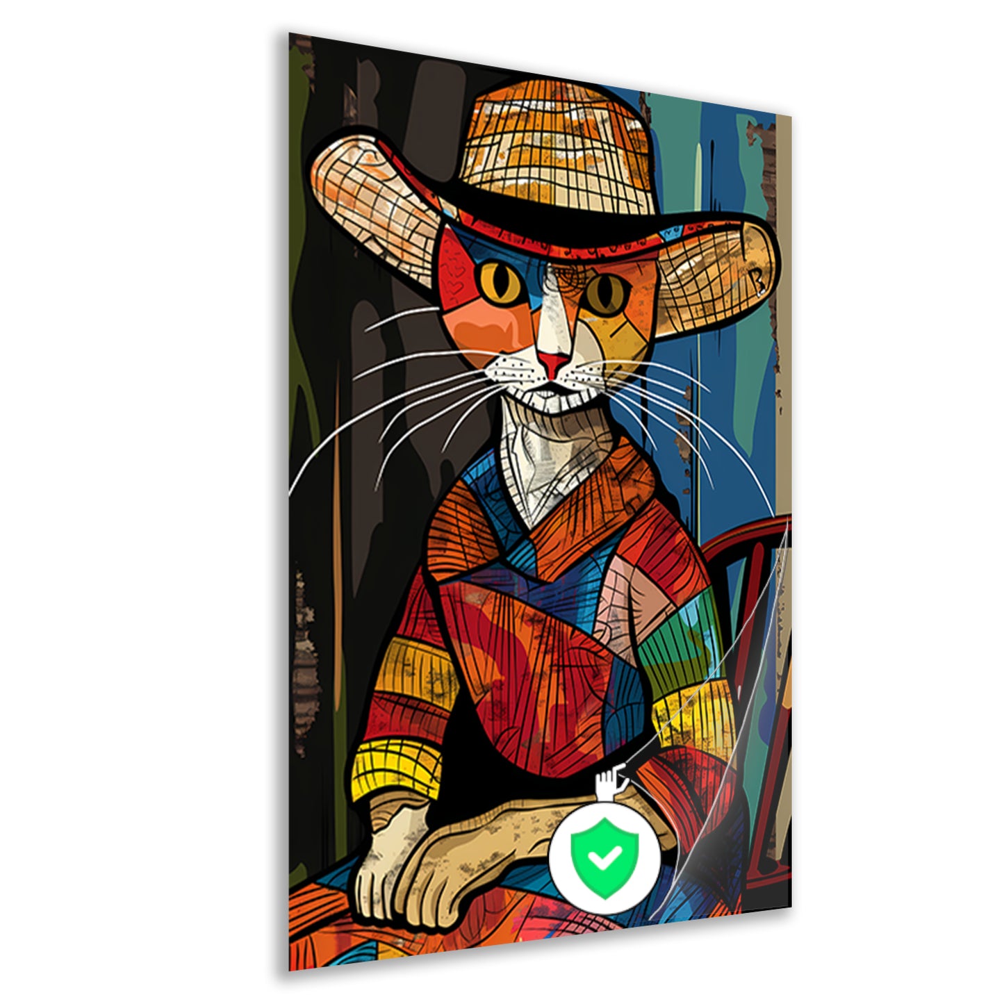 Kubistische Kat in Levendige Kleuren poster
