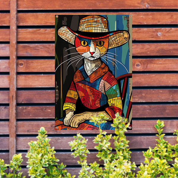 Kubistische Kat in Levendige Kleuren tuinposter