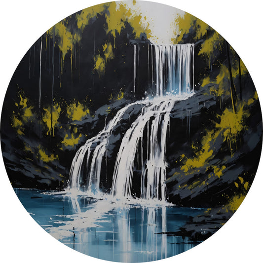 Abstracte Waterval in Monochroom met Kleuraccenten aluminium muurcirkel