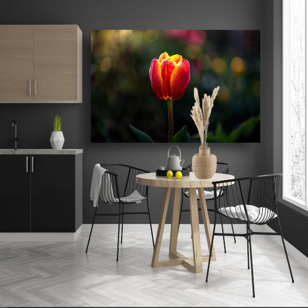 Close-up van tulp met dauwdruppels canvas