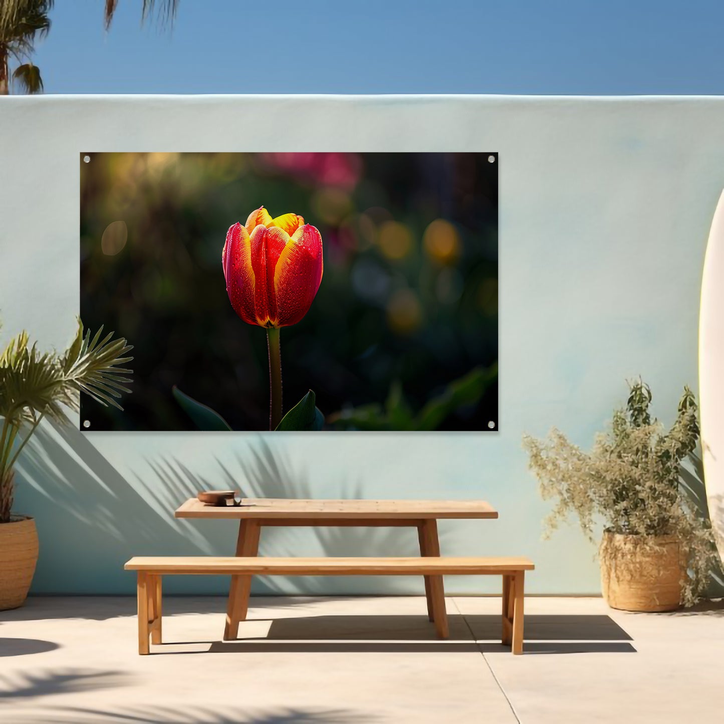 Close-up van tulp met dauwdruppels tuinposter