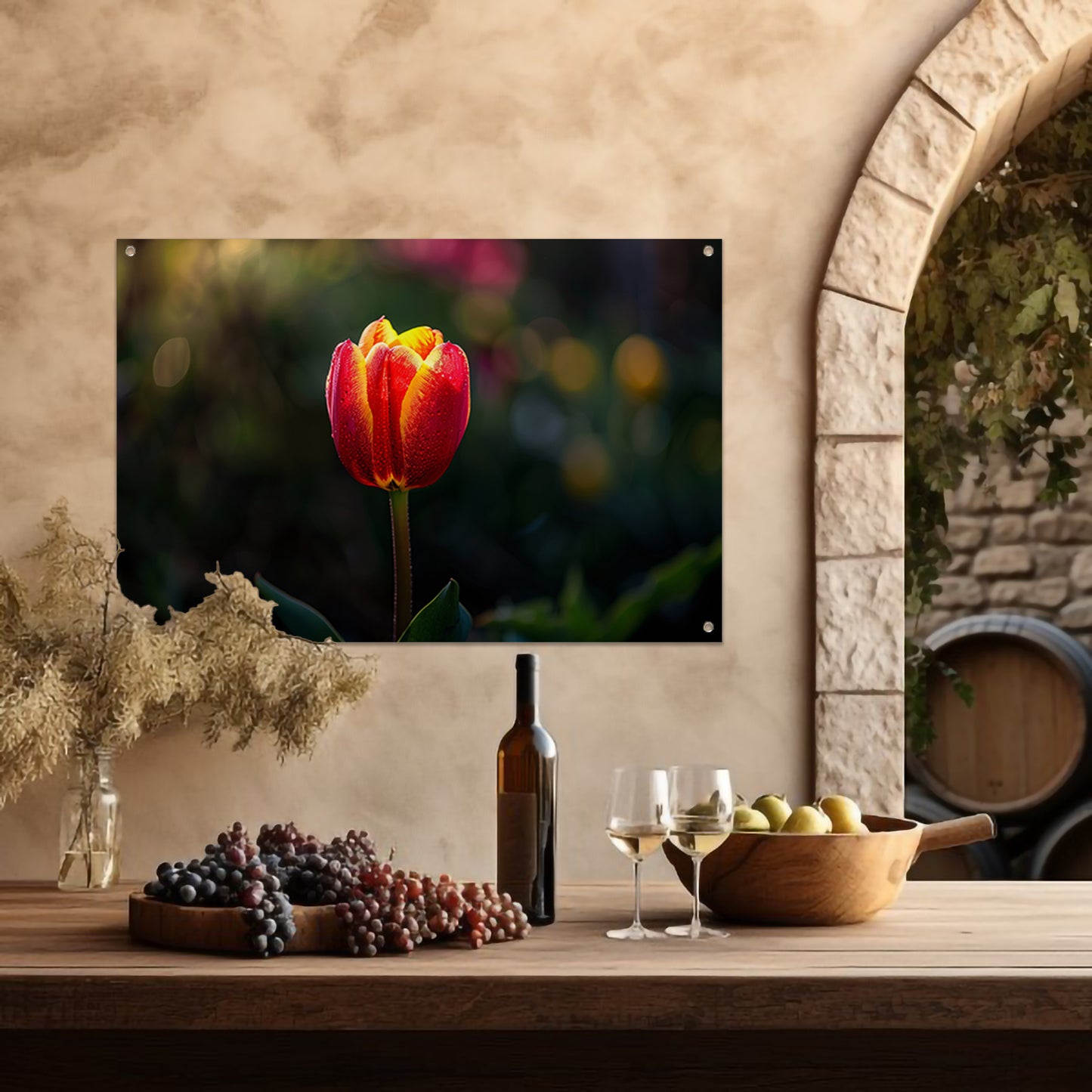 Close-up van tulp met dauwdruppels tuinposter