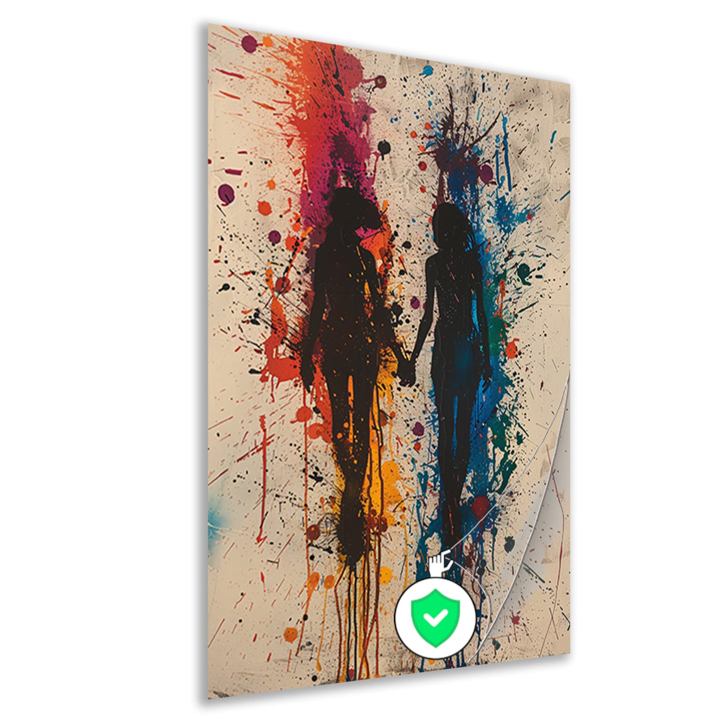 Twee figuren dansend in een explosie van kleuren poster