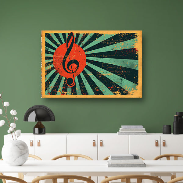 Retro poster met muzikale sleutel en kleuren canvas