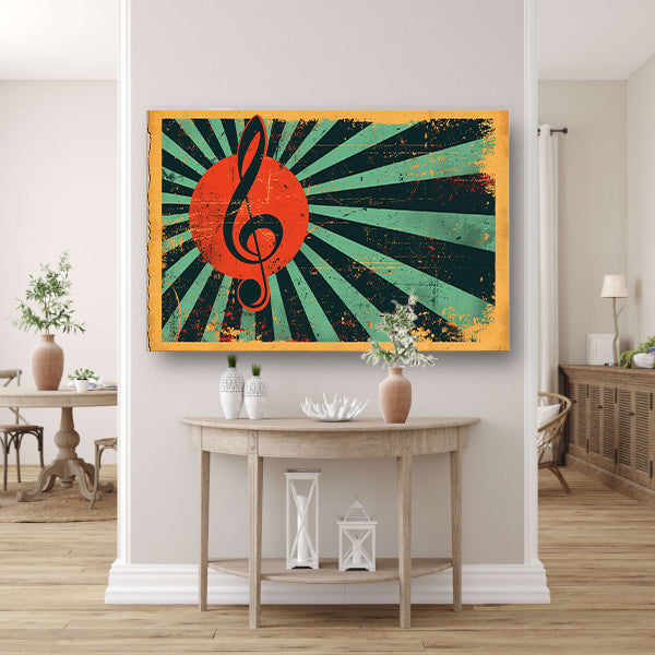 Retro poster met muzikale sleutel en kleuren poster