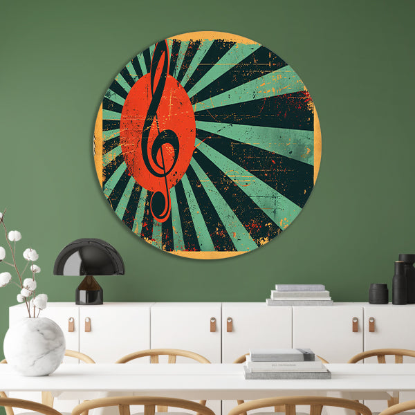 Retro poster met muzikale sleutel en kleuren forex muurcirkel