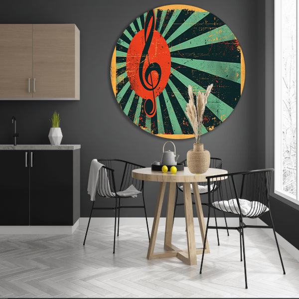 Retro poster met muzikale sleutel en kleuren aluminium muurcirkel